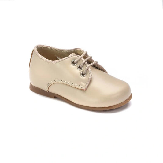 Beige leather toddler lace-up shoes, made in Spain