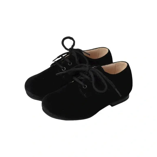 Stylish black velvet lace shoes for boys and girls by London Kids