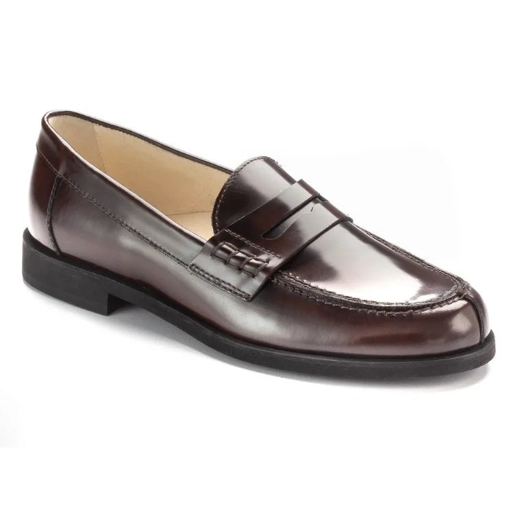 Stylish Brown Polished Leather Hard Loafer for boys and girls by London Kids, ideal for dressy or casual occasions.