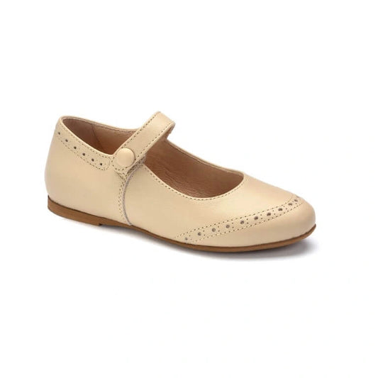 11402 - Beige Leather Girls Mary Jane English Classic