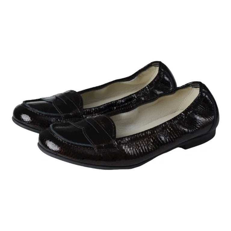 Stylish Brown Patent Leather Flat Loafer for girls by London Kids