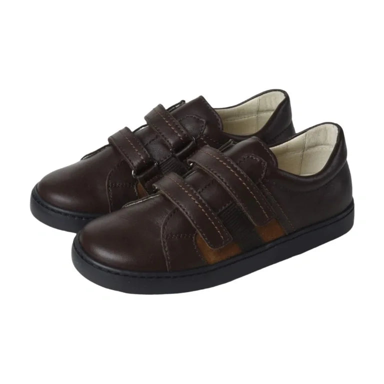 Brown soft leather Velcro shoes for boys by London Kids - Brown color, soft leather material, Velcro closure - ideal for casual wear.