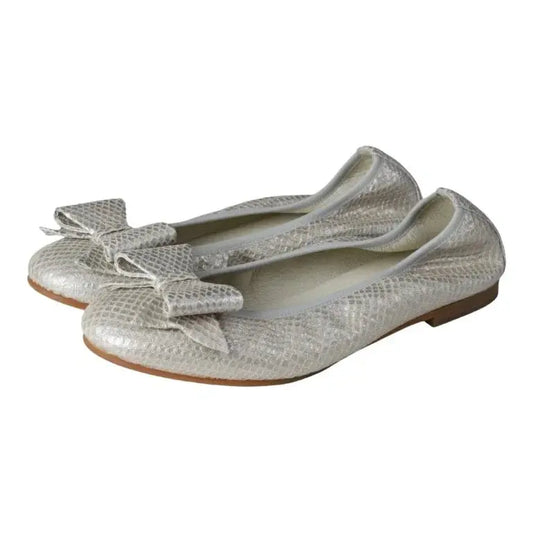 Beige soft leather flats for girl by London Kids - bow ballet flat