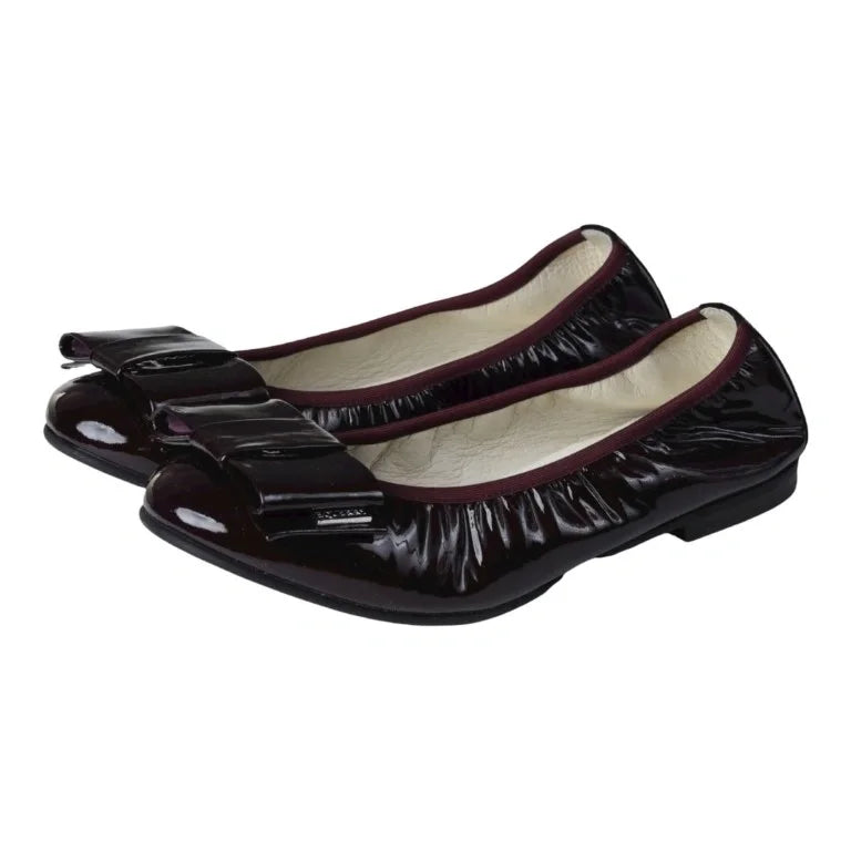 Bordo Patent Leather Flats for Girl by London Kids - Bow Ballet Flat