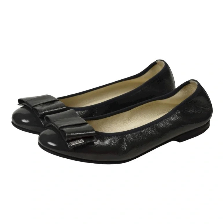 Stylish Gray Patent Leather Flats for girls by London Kids, perfect for dressy occasions.