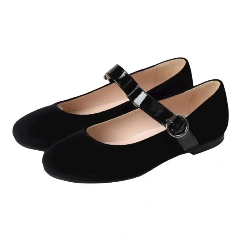 Black velvet strap Mary Jane dress shoe for girls by London Kids.