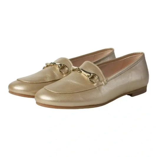 Gold Soft Leather Flat Loafer for girls and boys by London Kids - stylish and comfortable loafers in gold color