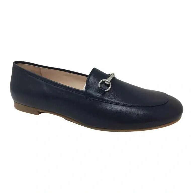 Navy soft leather flat loafer for girl or boy by London Kids, perfect for casual and dressy occasions.