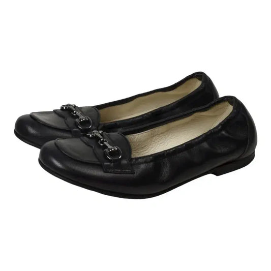 Navy soft leather flat loafer for girl by London Kids, comfortable and stylish option for casual wear.