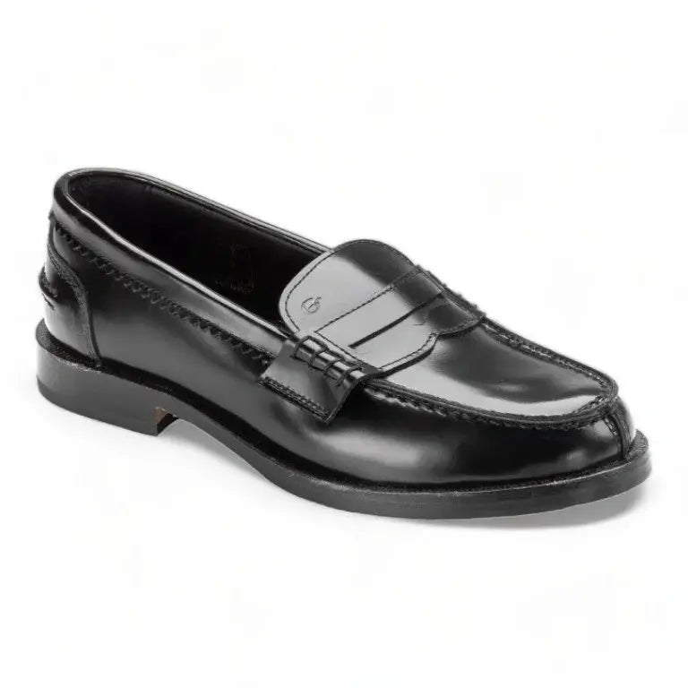 Black polished leather hard loafer for boy or girl by Galluci - stylish and comfortable.