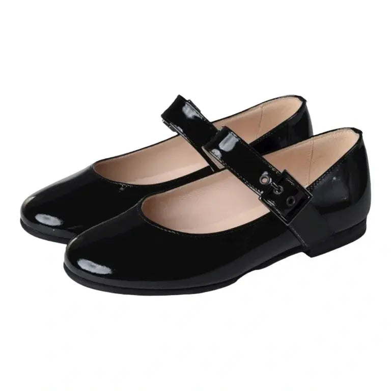 Black patent leather strap for girl by London Kids - dressy Mary Jane in black patent leather strap - ideal for special occasions