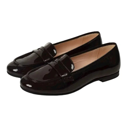 Bordo Patent Leather Flat Loafer for Girl by London Kids - stylish and comfortable flat loafers for girls.