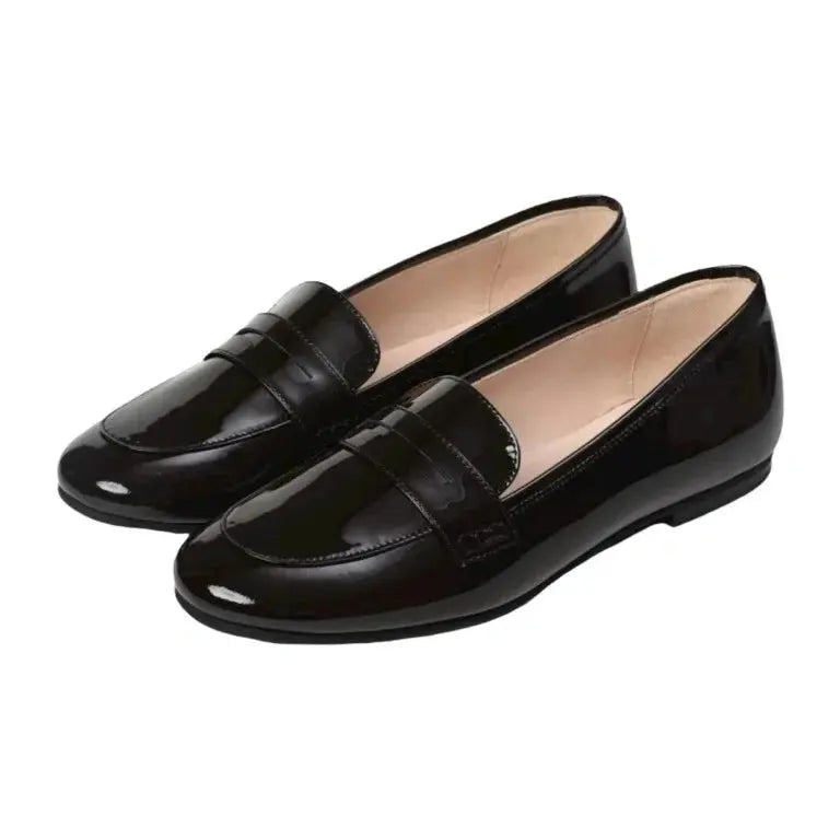 Brown Patent Leather Flat Loafer for Girl by London Kids - classic penny loafer in brown patent leather.