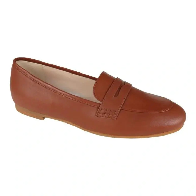 Tan soft leather flat loafer for girl by London Kids - stylish and comfortable footwear for casual occasions