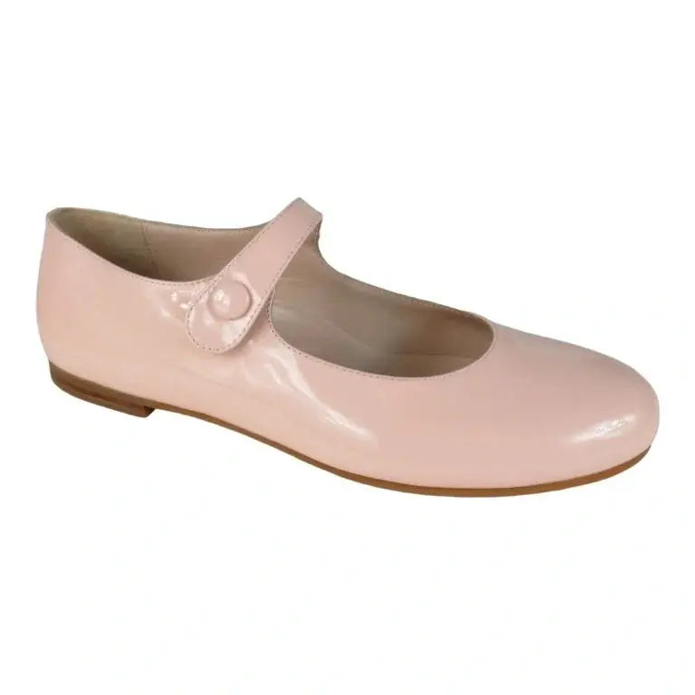 Elegant blush patent leather strap for girl by London Kids, ideal for dressy occasions.