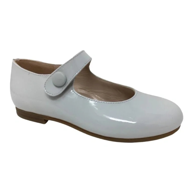 White patent leather strap for girl by London Kids - white Mary Janes