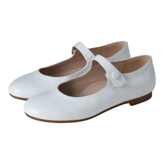 White patent leather strap for girl by London Kids - chic and elegant strap for dressy occasions