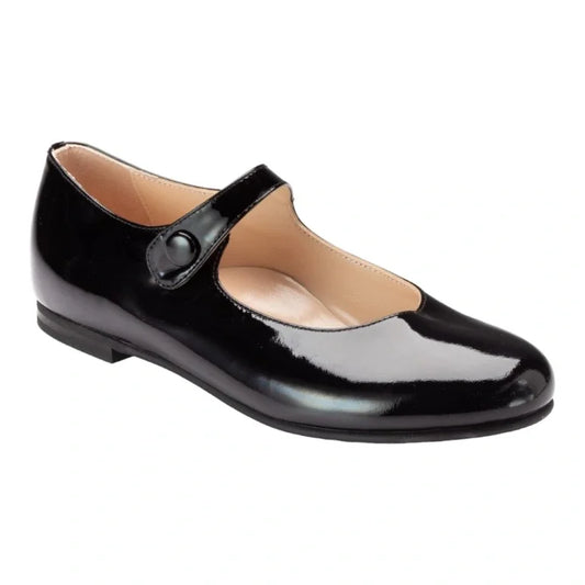 Girl wearing black patent leather strap by London Kids