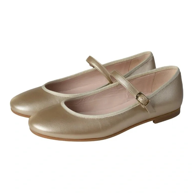 Elegant gold soft leather strap shoes for girls by London Kids.