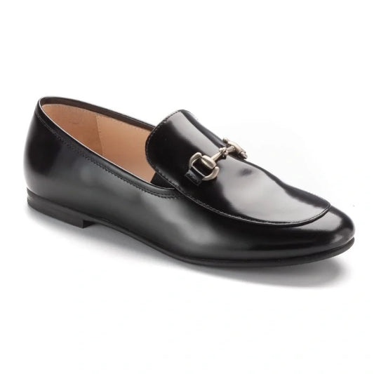 Black polished leather flat loafer for boy by London Kids - black color, polished leather material, ideal for dress occasions.