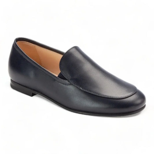 Navy soft leather flat loafer for boy by London Kids - Navy color, soft leather material, flat loafer style, ideal for dressy occasions.