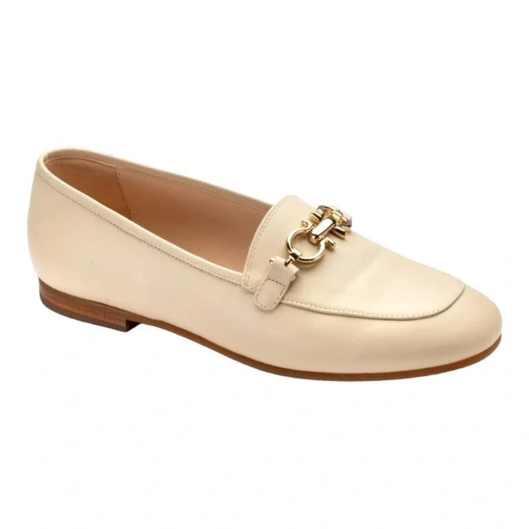 Beige soft leather flat loafer by London Kids - trendy and comfortable choice for teens and women.