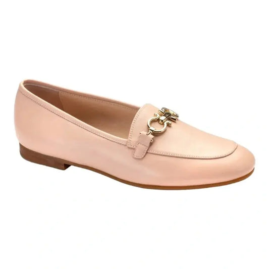 Nude soft leather flat loafer by London Kids, ideal for teens and women.