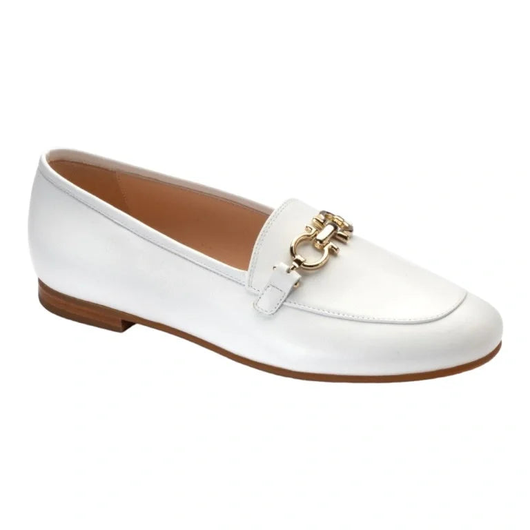 White Soft Leather Flat Loafer for Teen/Women by London Kids - White soft leather flat loafer with chain detail for teens and women by London Kids.