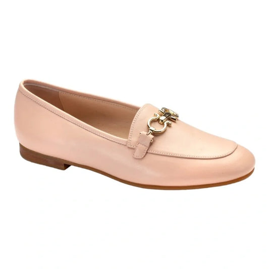 Nude soft leather flat loafer by London Kids, ideal for teens and women.