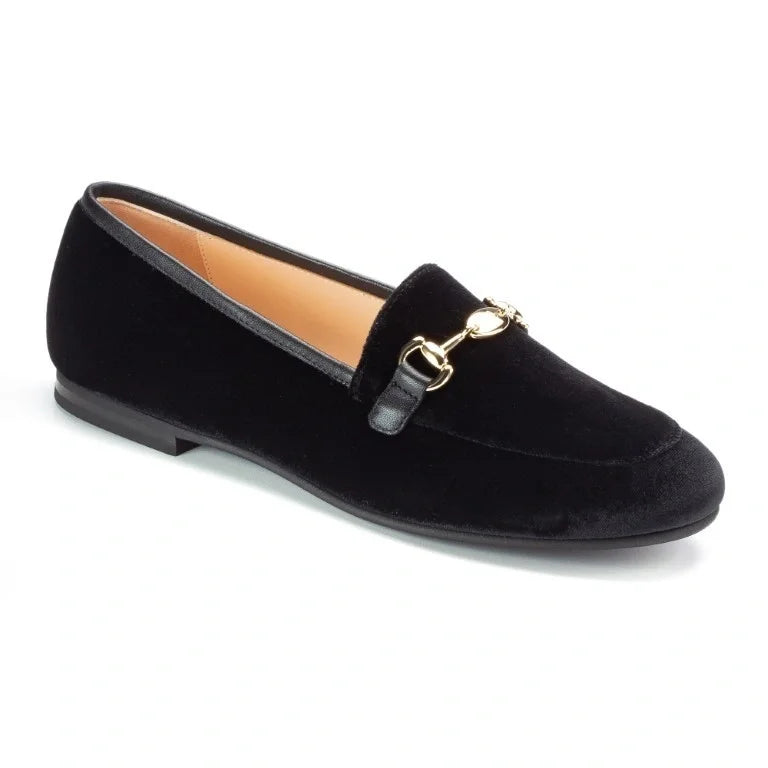 Black velvet flat loafer for kids by London Kids - unisex design perfect for dressy occasions