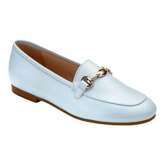 Blue soft leather flat loafer for girl or boy by London Kids - flat loafer with chain in blue color