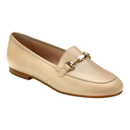 Beige Soft Leather Flat Loafer for Girl Boy by London Kids - Beige Soft Leather Flat Loafer with Chain - London Kids - Gender Neutral