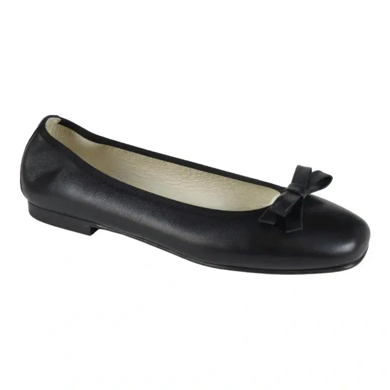 Stylish black soft leather flats for girls by London Kids, perfect for dressy occasions.