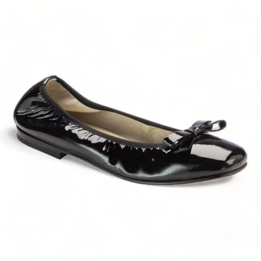 Stylish black patent leather flats for girls by London Kids, perfect for dressy occasions.