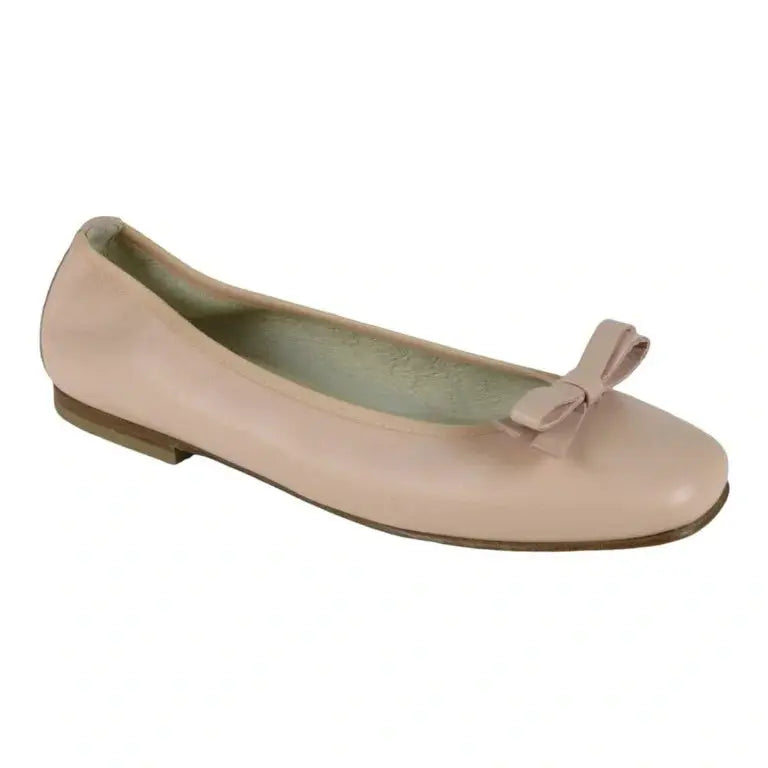 Nude soft leather flats for girls by London Kids - ballet flats with bow