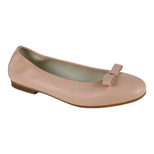 Nude soft leather flats for girl by London Kids - Ballet flat with bow, nude color, soft leather material, ideal for dress occasions.