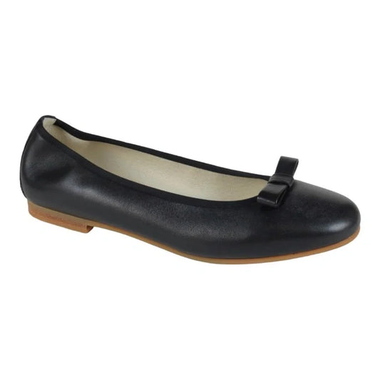 Black soft leather flats for girl by London Kids - ballet flat with bow