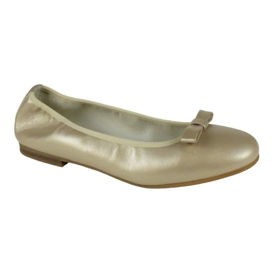 Gold soft leather flats for girl by London Kids - ballet flat with bow, made from soft leather in Italy.