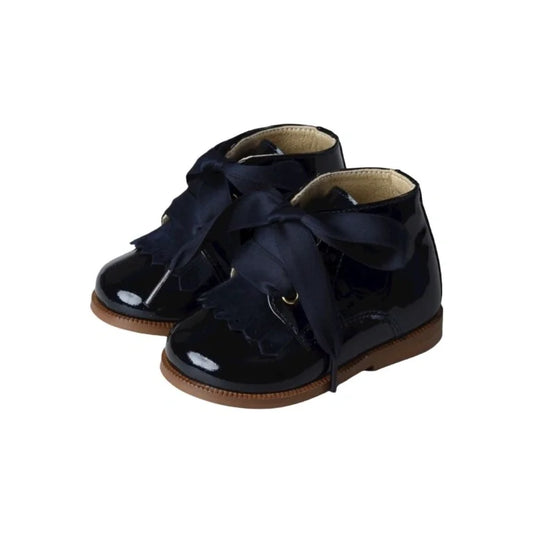 Navy patent leather lace shoes for toddlers by Clarys - high shoe