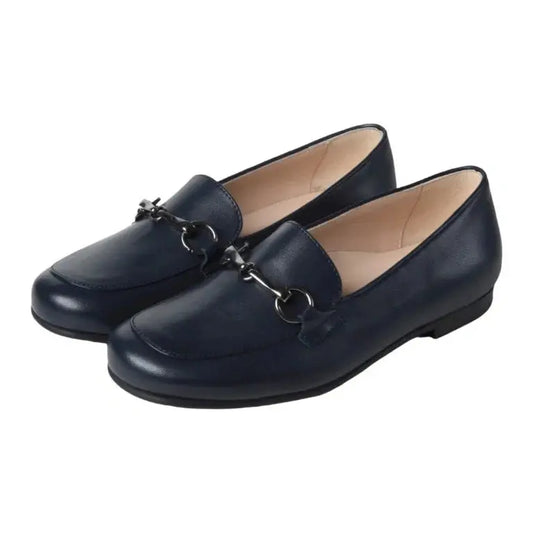 Navy soft leather flat loafer for boy or girl by London Kids - flat loafer with chain