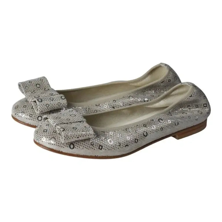 Beige soft leather flats for girls, teens, and women by London Kids - ballet flat with square bow.