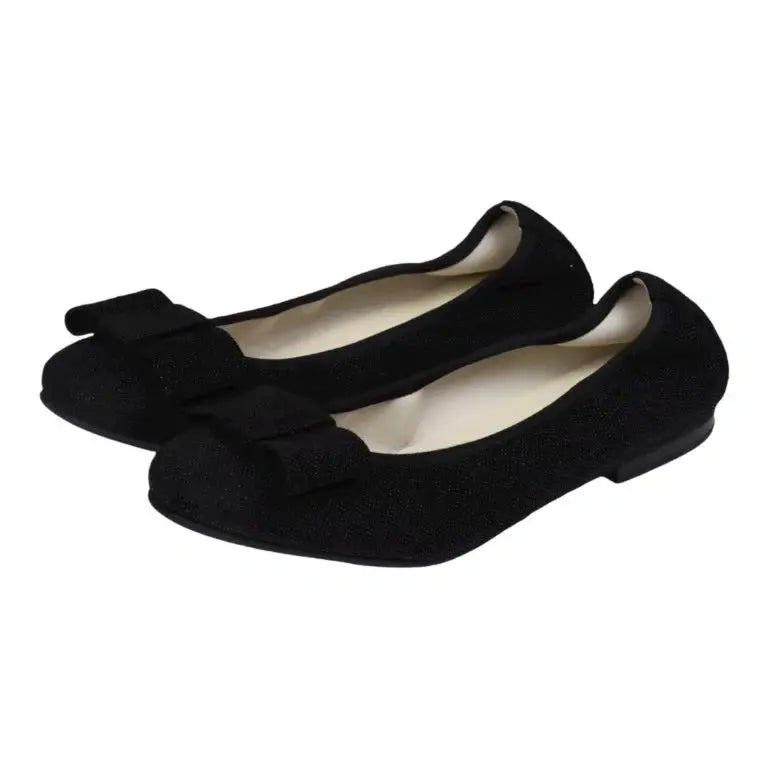 Black Glitzy Flats for girls, teens, and women by London Kids - elegant ballet flats with square bow detail.