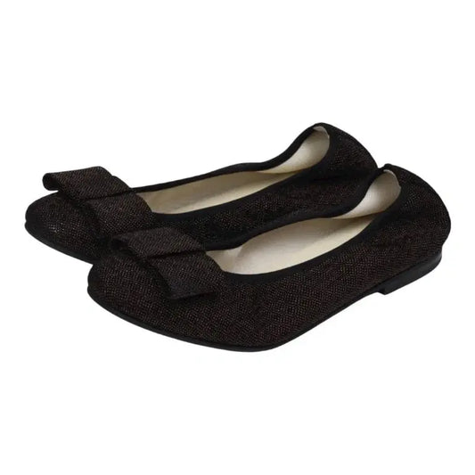 Black Glitzy Flats for girls, teens, and women by London Kids - Ballet flat with square bow.