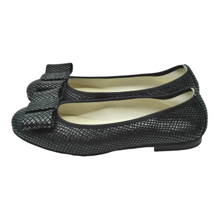 Black soft leather flats for girls, teens, and women by London Kids, ideal for dress occasions