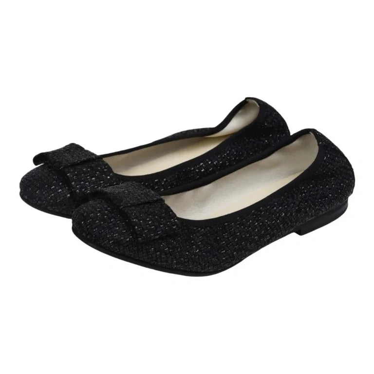 Black patent leather flats with square bow detail by London Kids