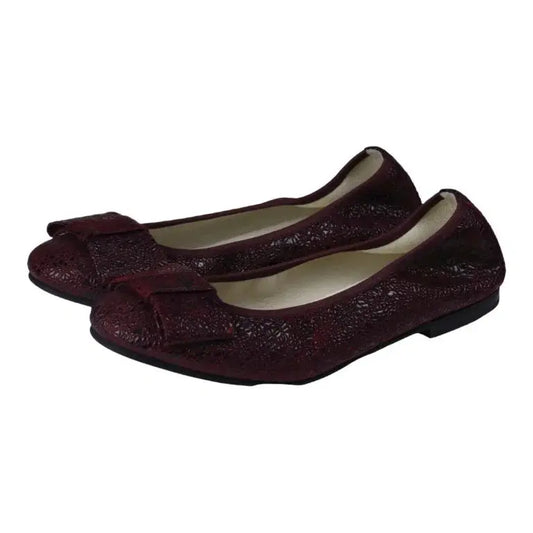 Bordo soft leather flats for girl, teen, and women by London Kids - ballet flats with square bow.