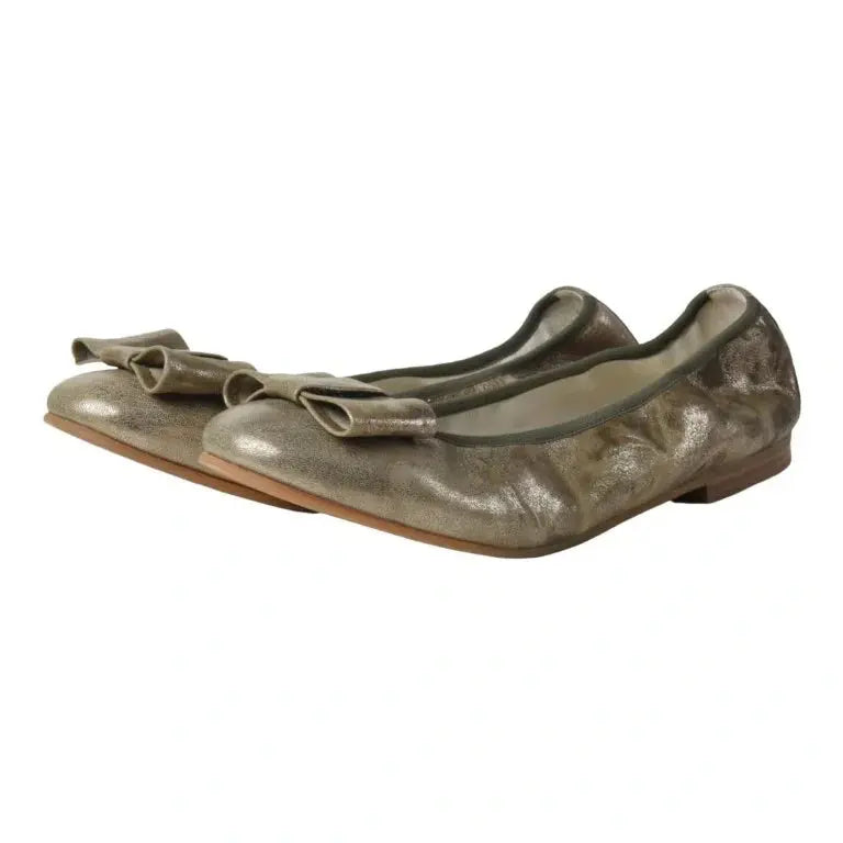 Metalic soft leather flats for girls, teens, and women by London Kids - ballet flats with square bow