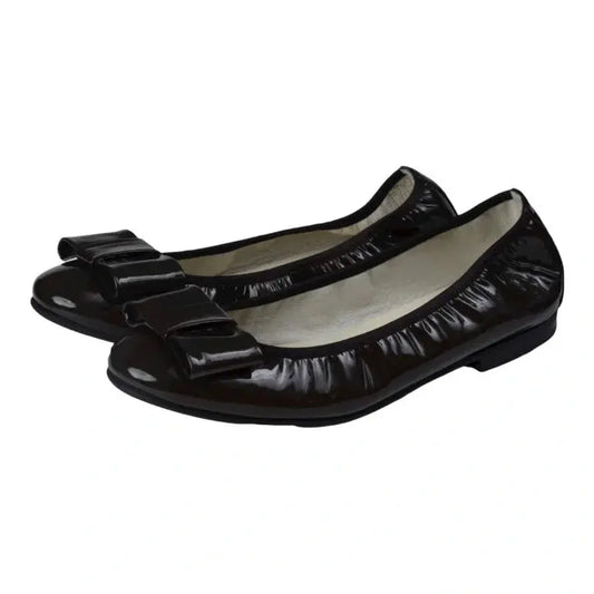 Stylish brown patent leather flats for girls, teens, and women by London Kids