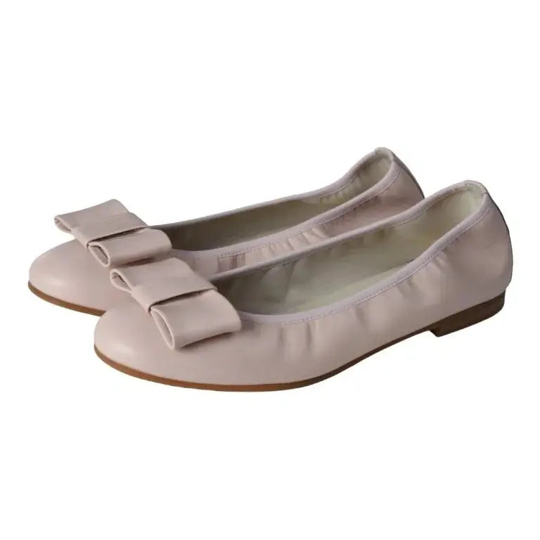 Pink soft leather flats by London Kids - ballet flats with square bow, ideal for girls, teens, and women.