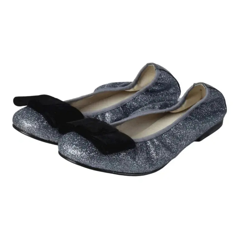 Stylish silver glitter flats for girls, teens, and women by London Kids, perfect for dressy occasions.